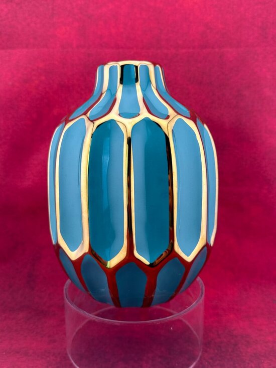 Other - THE SAGEBROOK HOME CERAMIC DECORATIVE VASE in TURQUOISE & GOLD DESIGN 8" TALL